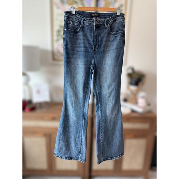 Judy Blue High Rise Flare Denim Jeans Western Y2K Blue Wash Womens Size 13/31 - Picture 1 of 11